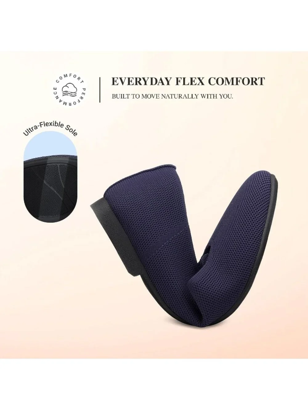 Women's Navy Knit Mary Jane Square Toe Stretchy Buckle Ballet Flats Casual Shoes